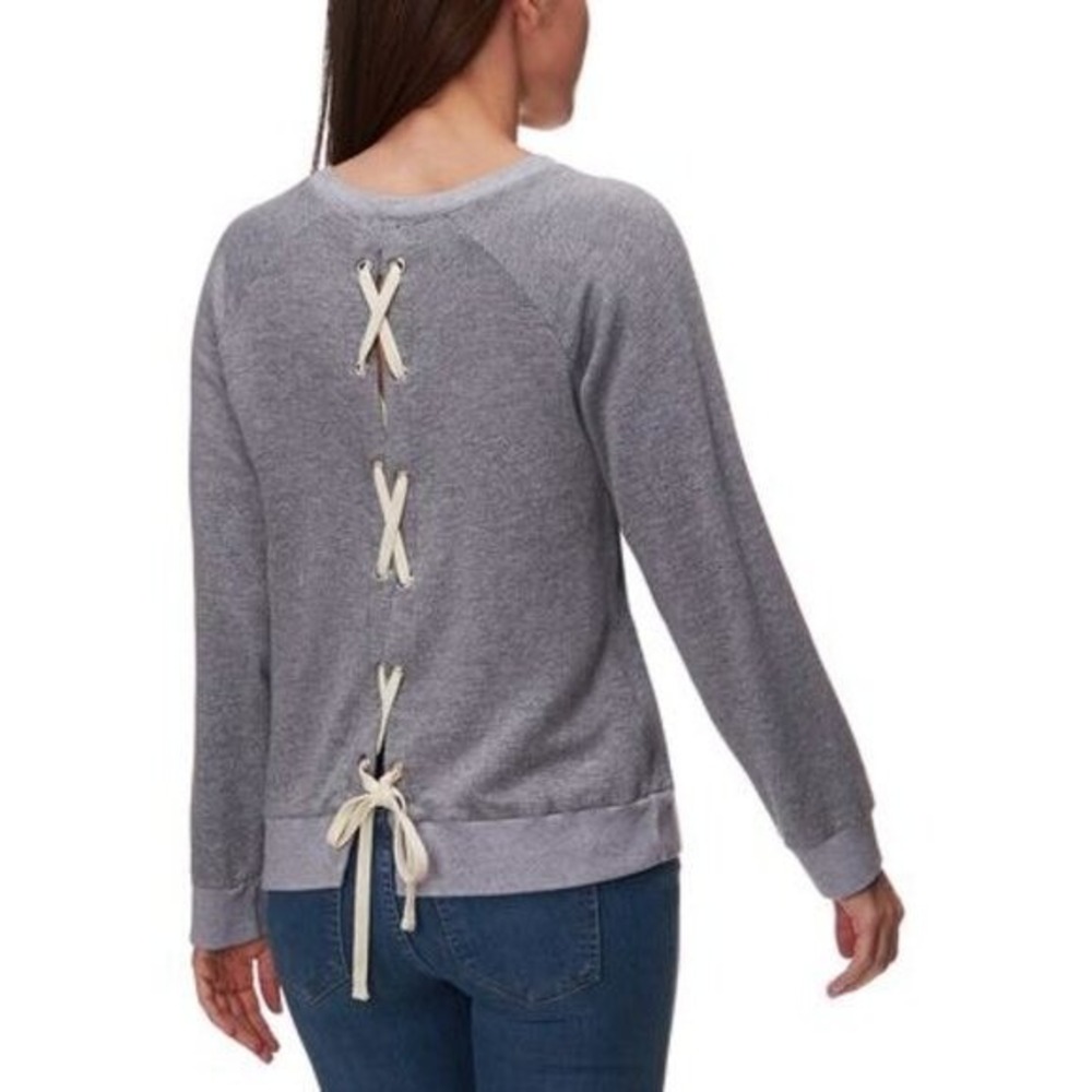 Monrow Grey Lace Up Back‎ Crewneck Sweatshirt Size X-Small